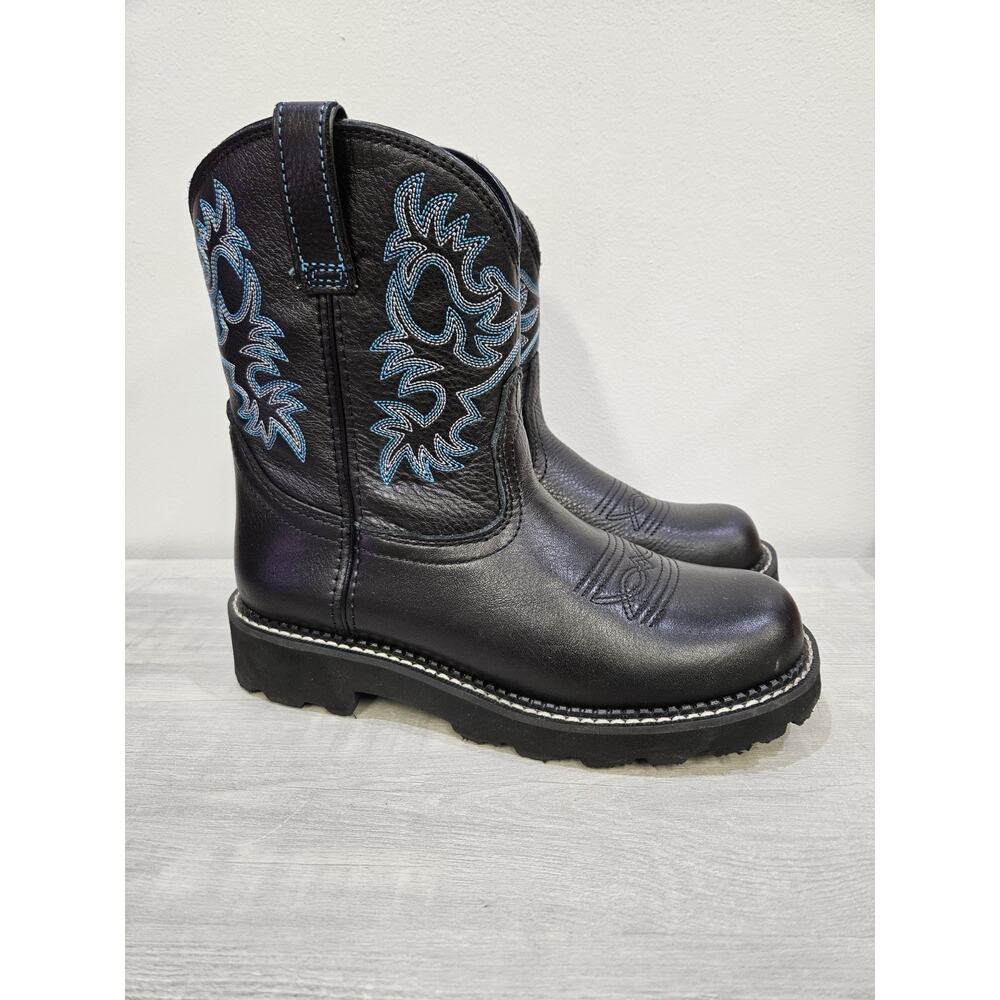 Ariat Fatbaby Sz 8.5 B Black Blue Leather Western Boot Cowgirl Womens
